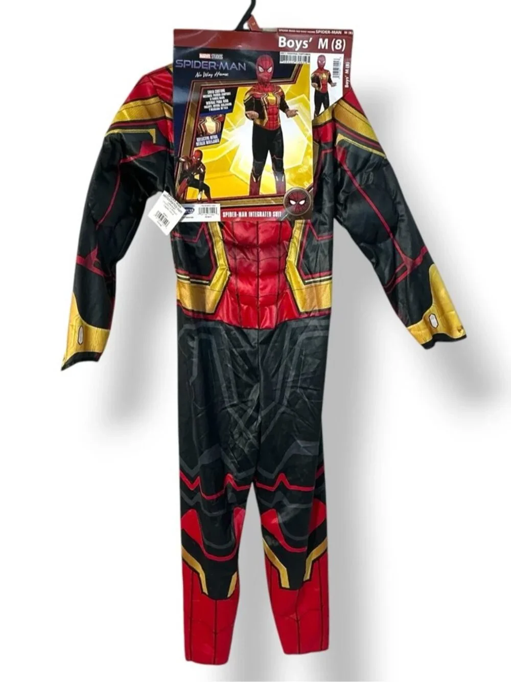 Spiderman Costume Jumpsuit With Fabric Mask NEW Halloween Set Kids Boys Medium 8